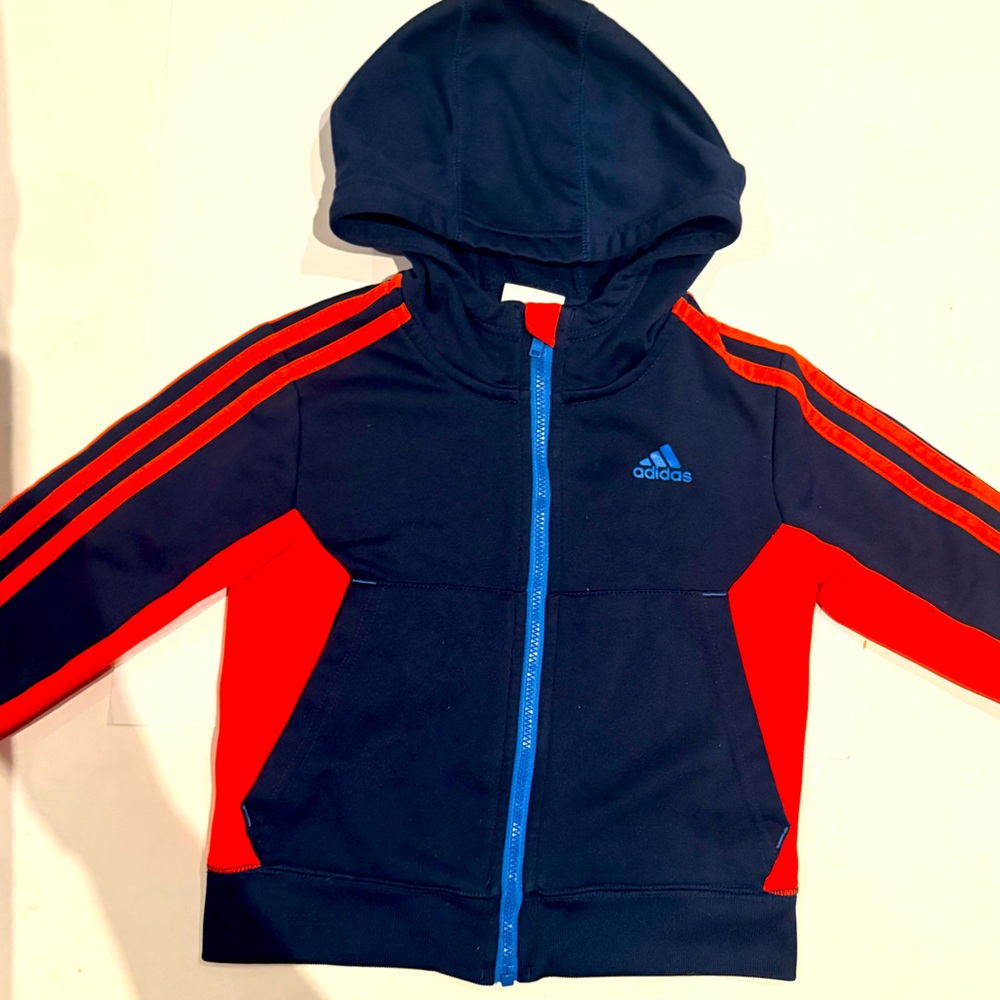 Adidas Kids Zip Up Hooded Jacket 2T Blue/Orange
